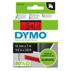 Dymo tape, 12mm., svart/reytt