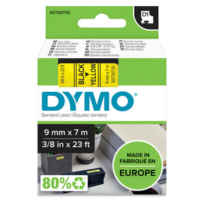 Dymo tape, 9mm., svart/gult
