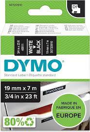 Dymo tape, 19mm, hvítt/svart