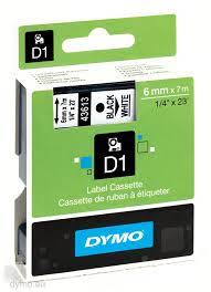 Dymo tape, 6mm., svart/hvítt