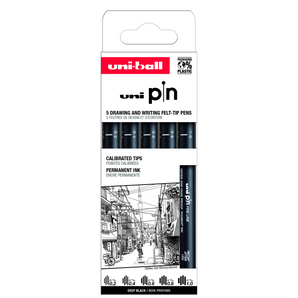 Uni-Ball · Fineliner · PIN · Svart · 5 stk