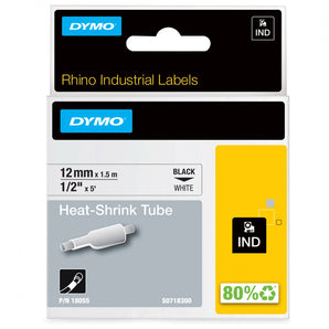 Dymo Rhino · 12mm x 1,5m · Shrink Tube · svart á hvítt